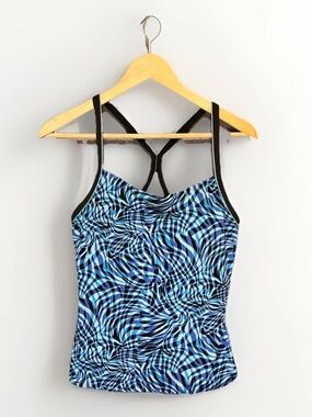 L.L. Bean UPF50+ Blue Wave Pattern Tankini Swim Top Women's Size 10 (12)